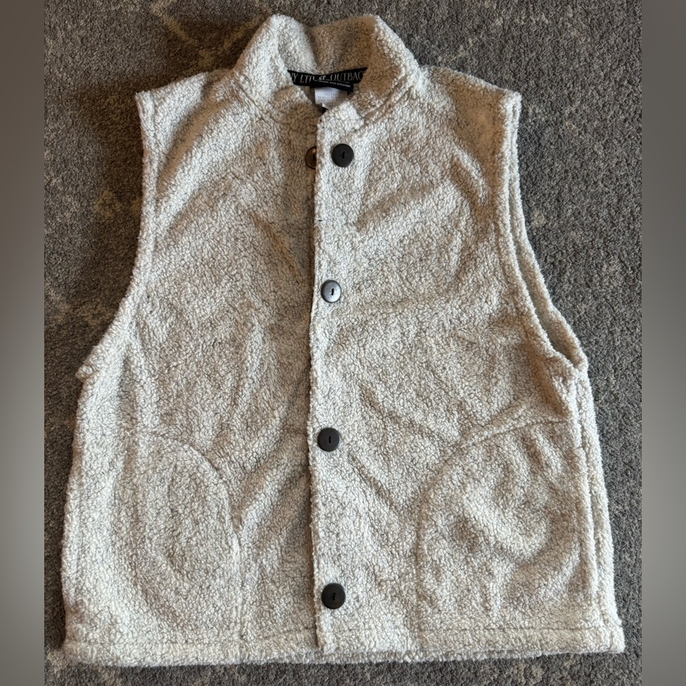 Outback Trading Company Men's Size M  Fleece Vest Cream with Pockets vintage